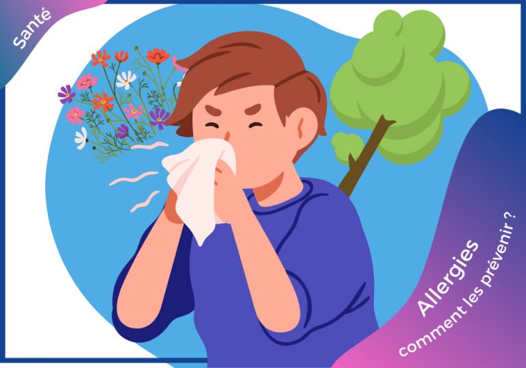 Allergies saisonnieres, un garçon se mouche dans un mouchoir